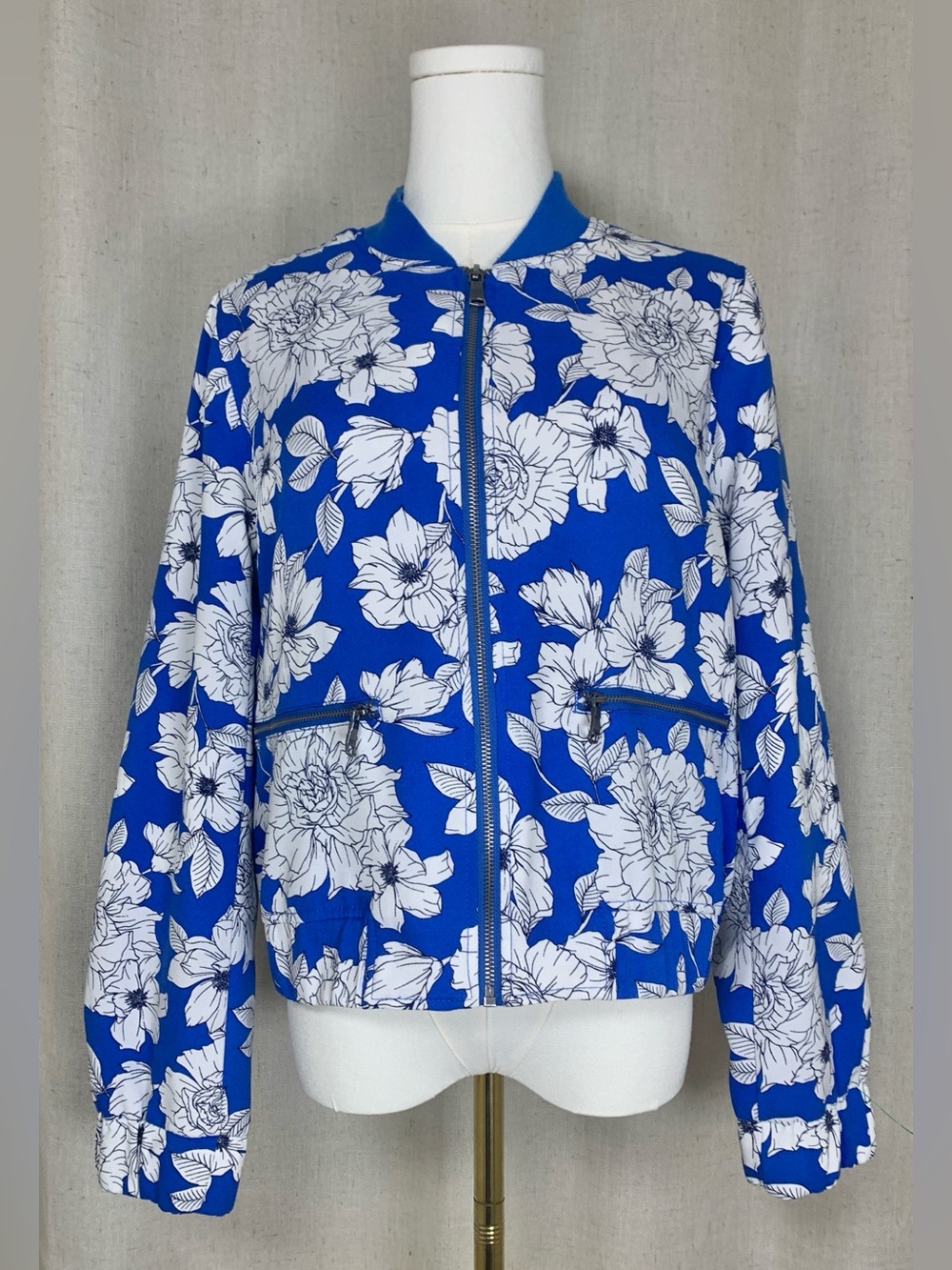 Banana Republic Blue & White Floral Bomber Jacket Women’s Size Small